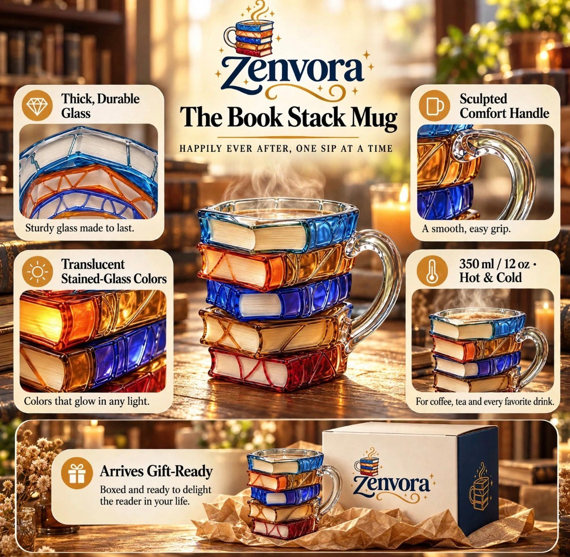 Literary Charm 3D Book Glass Mug