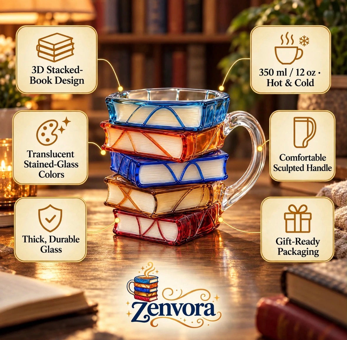 Literary Charm 3D Book Glass Mug