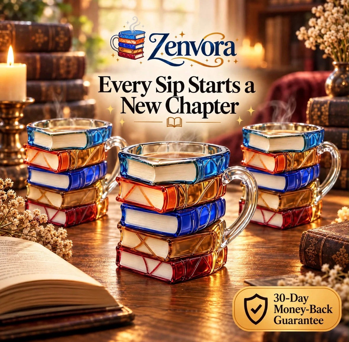 Literary Charm 3D Book Glass Mug